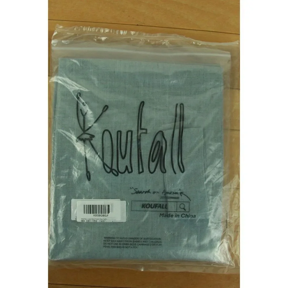 Kaufall Linen Blend French Door Curtain Sea Green Semi Sheer 25